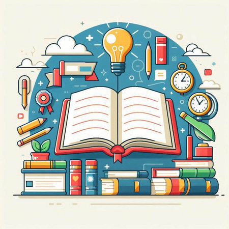 Flat design vector illustration concept of education, knowledge, learning, knowledge and wisdom.のイラスト素材