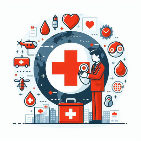 First aid concept. Doctor in hospital. Vector illustration in flat styleのイラスト素材