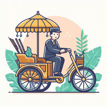 Vector illustration of a man riding a tricycle in the park.のイラスト素材