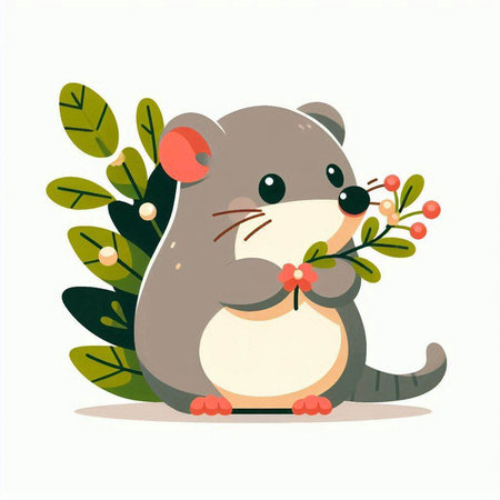 Cute rat with a bouquet of flowers. Vector illustration.のイラスト素材