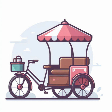 Vector illustration of street food cart on white background. Flat style design.のイラスト素材