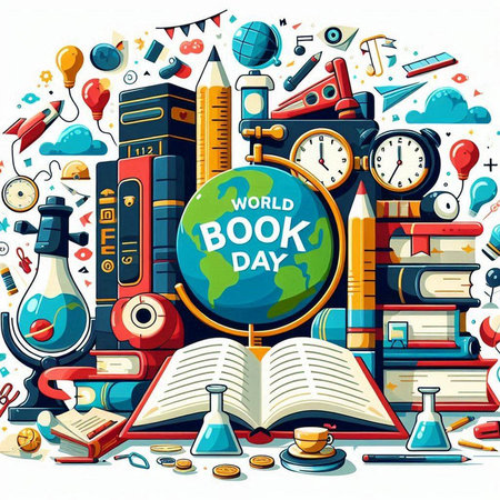 Welcome back to school background with books and stationery. Vector illustrationのイラスト素材