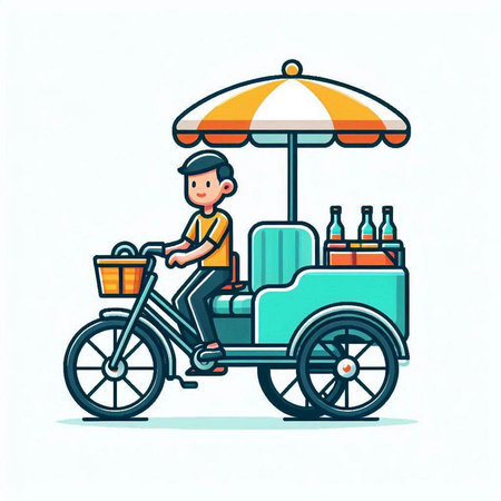 Courier with a basket of beer on a bicycle. Vector illustration.のイラスト素材