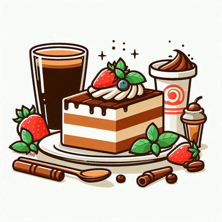 Coffee and cake. Vector illustration of a coffee and cake.のイラスト素材