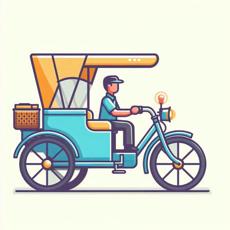 Vector illustration of a man riding a tricycle. Flat style.のイラスト素材
