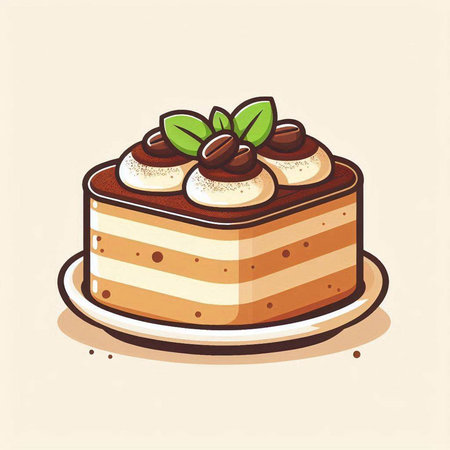 Illustration of a slice of cake with coffee beans on a plateのイラスト素材