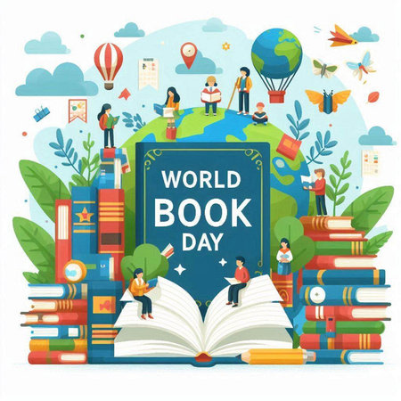 World Book Day. Vector illustration in flat style on white background.のイラスト素材