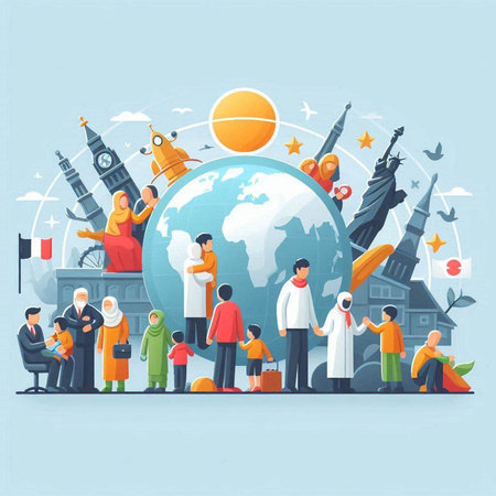 Traveling around the world. People traveling around the world. Vector illustrationのイラスト素材