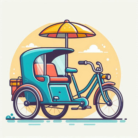 Tuk tuk in flat design style. Vector illustration of a tricycle.のイラスト素材