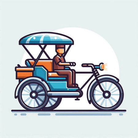 Tuk tuk in flat style. Vector illustration of a man riding a tricycle.のイラスト素材