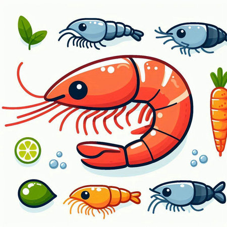 Shrimp, fish, crab, shrimp, shellfish. Vector illustrationのイラスト素材
