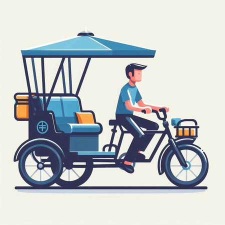 Man riding a tuk tuk. Vector illustration in flat styleのイラスト素材