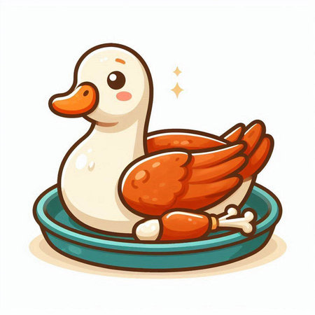 Illustration of a cute duck in a plate on a white backgroundのイラスト素材