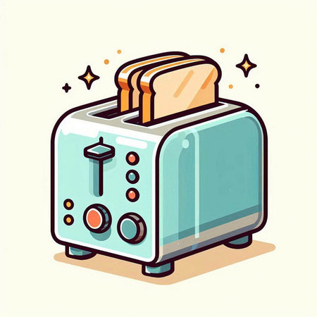 Toaster with bread. Vector illustration in doodle style.のイラスト素材