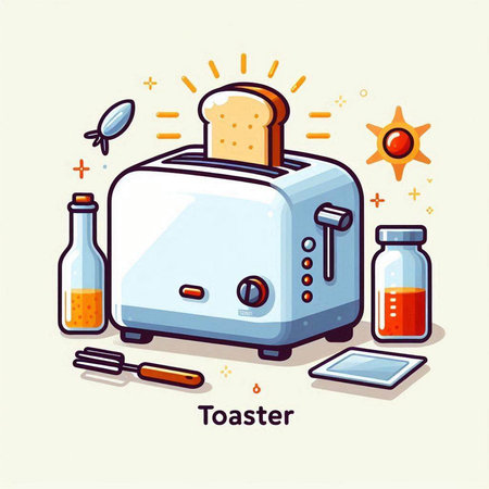 Toaster with toasts and toasts. Flat vector illustration.のイラスト素材