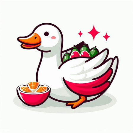 Duck and orange fruit on a white background. Vector illustration.のイラスト素材