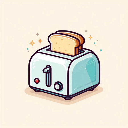 Toaster with bread. Vector illustration of a cartoon toaster.のイラスト素材
