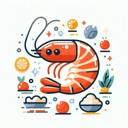 Cute seafood prawn. Vector illustration in a flat style.のイラスト素材