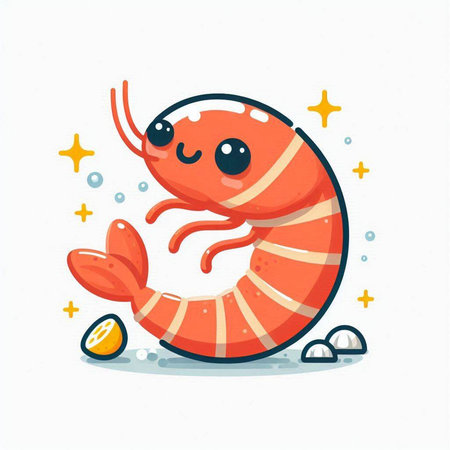 Cute cartoon shrimp character. Vector illustration isolated on white background.のイラスト素材