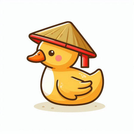 Cute cartoon duck in a rice terrace. Vector illustration.のイラスト素材
