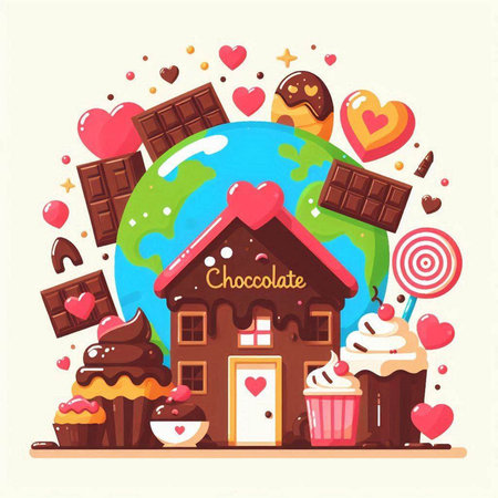 Vector illustration of the world in love with a house and a globeのイラスト素材