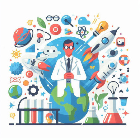 Vector illustration of science and education. Flat design concept for web banner, infographics, hero images.のイラスト素材