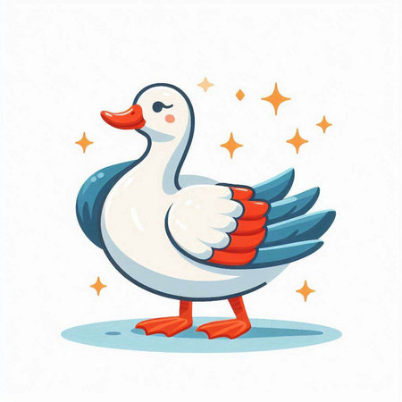 Vector illustration of a cute duck on a white background with stars.のイラスト素材