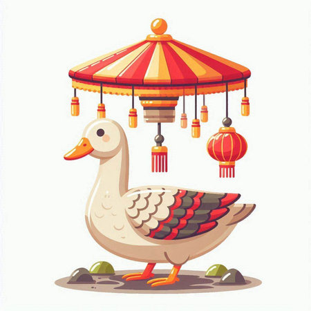 Chinese New Year Greeting Card. Vector Illustration of Cute Duckのイラスト素材