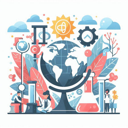 Science and education. Vector illustration in flat style on white background.のイラスト素材