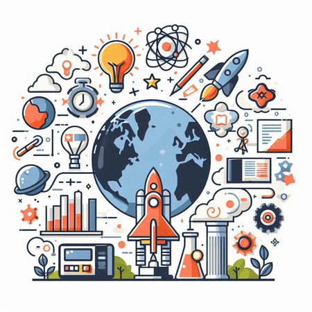 Flat line design concept of start up and business. Vector illustrationのイラスト素材