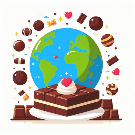 World chocolate day concept with world globe and chocolate candies vector illustrationのイラスト素材