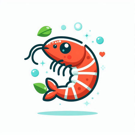 Cute cartoon shrimp. Vector illustration on white background. Flat style.のイラスト素材