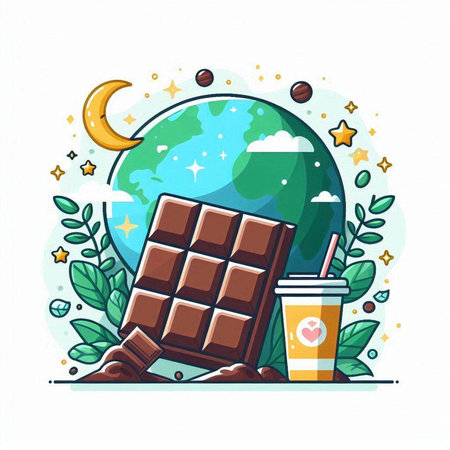 Chocolate bar and coffee to go, hand drawn vector illustration.のイラスト素材