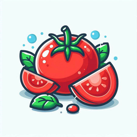Cute cartoon tomato. Vector illustration. Isolated on white background.のイラスト素材