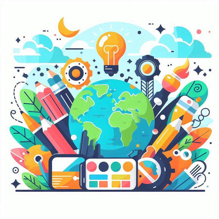 Flat design modern vector illustration concept of education, back to school, online learning, online course, webinar, training.のイラスト素材
