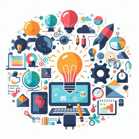 Flat design modern vector illustration concept of online education, e-learning, webinar, video course, webinar, webinar, webinar.のイラスト素材