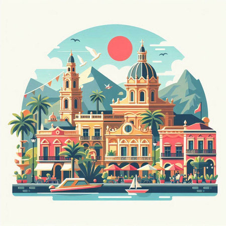 Cityscape of La Paz, Bolivia. Colorful vector illustration.のイラスト素材