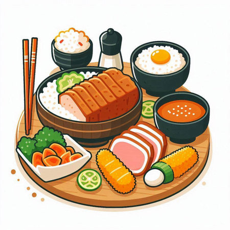 Illustration of Japanese food on a white background. Vector illustration.のイラスト素材