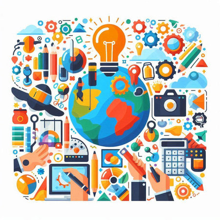 Flat design vector illustration concept of creative process, brainstorming, planning, education, project management, business strategy.のイラスト素材