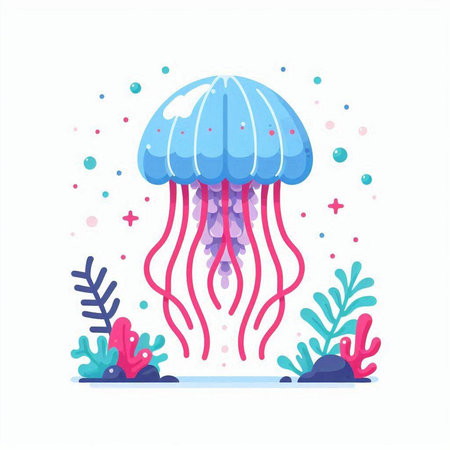 Cartoon jellyfish in the sea. Marine marine life. Vector illustrationのイラスト素材
