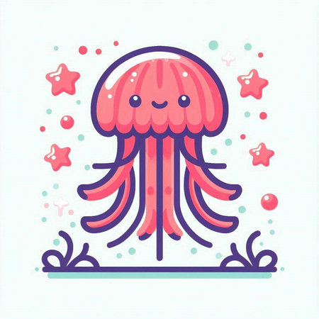 Cute jellyfish on white background. Vector illustration in flat style.のイラスト素材