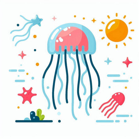 Jellyfish. Vector illustration in flat style on white background.のイラスト素材