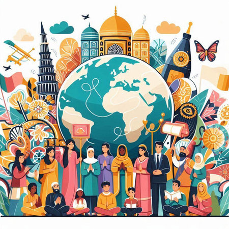 People around the world. Vector illustration in flat cartoon style. Global communication concept.のイラスト素材