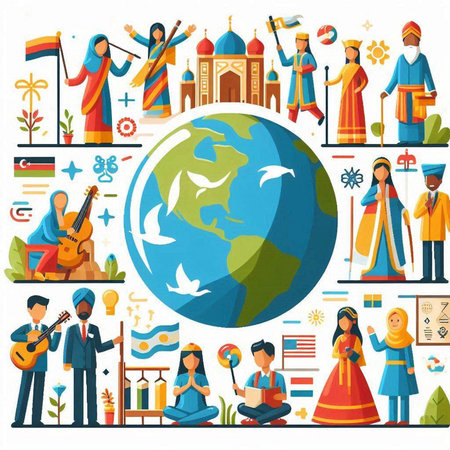Traveling around the world. Colorful vector illustration in flat styleのイラスト素材
