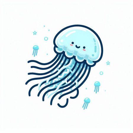 Vector illustration of cute cartoon jellyfish. Isolated on white background.のイラスト素材