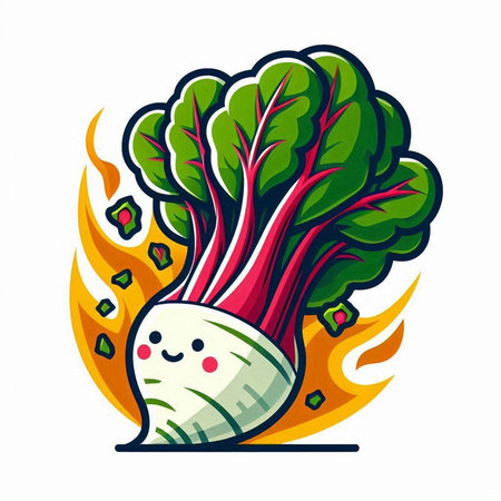 Radish in the fire. Vector illustration isolated on white background.のイラスト素材