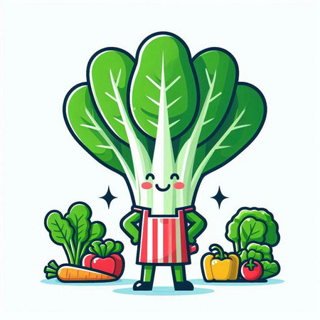 Cartoon character of fresh chard with vegetables. Vector illustration.のイラスト素材