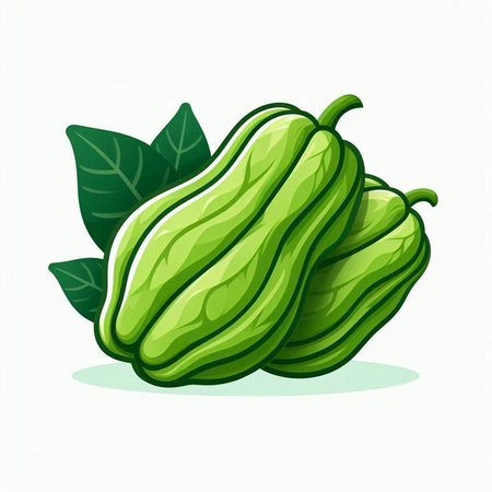 Green papaya isolated on a white background. Vector illustration. Eps 10.のイラスト素材