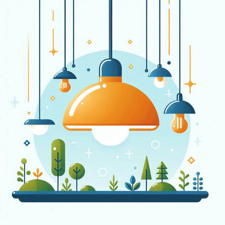 Vector illustration of modern ceiling lamp in flat design style. Vector illustration.のイラスト素材