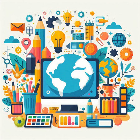 Flat design modern vector illustration concept of education, learning, back to school and online courses.のイラスト素材